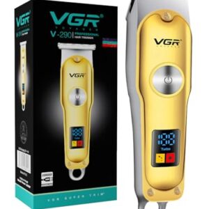 vgr v 290 professional hair trimmer for men | precision t blade, turbo mode | 120 min runtime & led display | usb type c charging with corded & cordless use gold