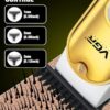 vgr v 290 professional hair trimmer for men | precision t blade, turbo mode | 120 min runtime & led display | usb type c charging with corded & cordless use gold