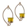 homesake® wall candle sconce set of 2 wrought iron candle holder hanging wall mounted candle sconces for living room home decor, black with glass and free t light candles (eye yellow gold)