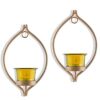 homesake® wall candle sconce set of 2 wrought iron candle holder hanging wall mounted candle sconces for living room home decor, black with glass and free t light candles (eye yellow gold)
