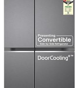 lg 650 l, 3 star, smart inverter compressor, convertible, door cooling+, frost free double door side by side refrigerator (gl b257hds3, dazzle steel, express freeze)