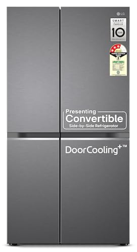 LG 650 L, 3 Star, Smart Inverter Compressor, Convertible, lg 650 l, 3 star, smart inverter compressor, convertible, door cooling+, frost free double door side by side refrigerator (gl b257hds3, dazzle steel, express freeze)