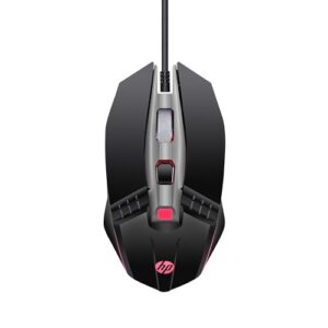 hp m270 backlit usb wired gaming mouse with 6 buttons, 4 speed customizable 2400 dpi, ergonomic design, breathing led lighting, metal scroll wheel, lightweighted / 3 years warranty (7zz87aa), black