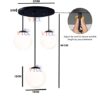 vrct e27 base adjustable mini hanging vintage pendant light fixture with 3 light globe shade (white)(metal)(corded electric)