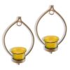 homesake® wall candle sconce set of 2 wrought iron candle holder hanging wall mounted candle sconces for living room home decor, black with glass and free t light candles (eye yellow gold)