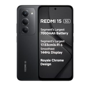 redmi 15 5g midnight black 6gb + 128gb | segment's largest 7000maha battery | segment's largest display 17.53cm(6.9) up to 144hz | snapdragon 6s gen 3 | 18w reverse charging | 50mp ai dual camera