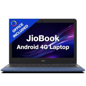 jiobook 11 with lifetime office/android 4g laptop mediatek 8788 (jioos) / octa core/ 4gb ram / 64 emmc storage/thin and light laptop (11.6 inch, 990 grams)/ dual band wifi + sim/blue