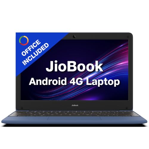 JioBook 11 with Lifetime Office/Android 4G Laptop Mediatek jiobook 11 with lifetime office/android 4g laptop mediatek 8788 (jioos) / octa core/ 4gb ram / 64 emmc storage/thin and light laptop (11.6 inch, 990 grams)/ dual band wifi + sim/blue