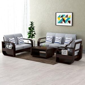 muraraka art sheesham wood 6 seater sofa set for living room furniture wooden sofa set 6 seater for home & office (3+2+1, walnut finish) | 6 seater wooden sofa