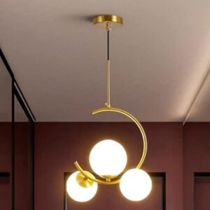 desidiya® 3 light globe chandelier hanging light gold modern ceiling pendant lamp with white glass adjustable cord ceiling light for bedroom living dining room (bulb not included pack of 1)