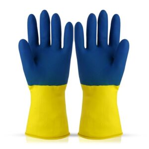 robustt heavy duty rubber hand gloves 1 pair (free size, multicolor) for dishwashing, gardening, kitchen cleaning