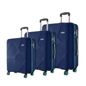 safari pentagon pro 8 wheels set of 3 (cabin + medium + large) trolley bags, hard case polypropylene, 360º wheeling luggage, travel bag, suitcase for travel, trolley bags for travel, navy
