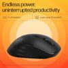 hp m120 wireless mouse, usb a nano dongle, 2.4 ghz wireless connection, 6 buttons, up to 1600 dpi, optical sensor, ergonomic design, 12 month battery life, 3 year warranty, 60g±5%, black, 7j4g4aa