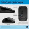 hp z3700 dual black mouse, bluetooth 5.0, usb a dongle, 2.4 ghz wireless connection, multi surface tracking, silent clicks, up to 1600 dpi, 16 month battery life, 3 year warranty, 50g, black, 758a8aa
