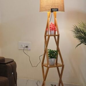 finautica wooden italian wooden crafter standard size floor lamp new cross design with khadi lamp shade, bulb and holder, pack of 1