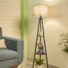 Crosscut Furniture Metal Floor Lamp with 3 Shelves (Brown crosscut furniture metal floor lamp with 3 shelves (brown jute). led bulb included.
