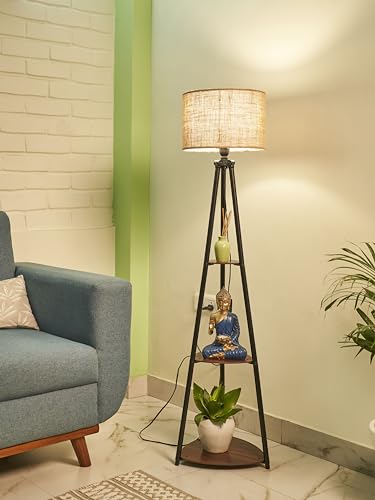 Crosscut Furniture Metal Floor Lamp with 3 Shelves (Brown crosscut furniture metal floor lamp with 3 shelves (brown jute). led bulb included.