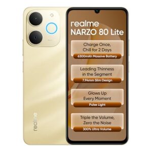 realme narzo 80 lite 4g (beach gold, 4gb+64gb) | 6300mah segment's biggest battery | 7.94mm slim design | 300% ultra volume | pulse light: 9 colors, 5 glow modes | ai assist