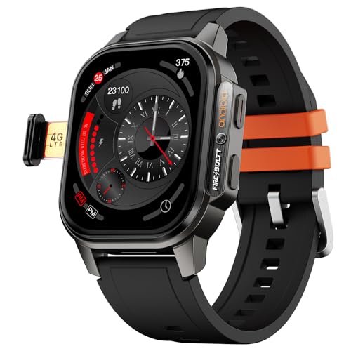 Fire-Boltt Snapp Smart Watch, Selfie Camera, 4G Nano-SIM fire boltt snapp smart watch, selfie camera, 4g nano sim slot, 54.1mm amoled display, play store unlimited apps, 1000mah battery, 2gb/4gb ram + 16gb/64gb rom (archaic black)