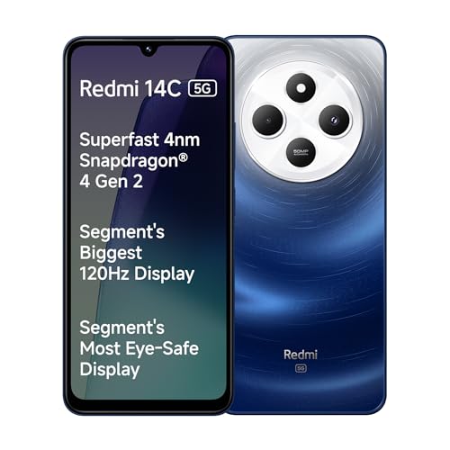Redmi 14C 5G (Starlight Blue, 6GB RAM, 128GB Storage) | redmi 14c 5g (starlight blue, 6gb ram, 128gb storage) | superfast 4nm snapdragon 4 gen 2 | 120hz 17.47cm (6.88”) display | 5160mah battery | 50mp dual camera | premium starlight design