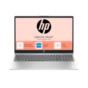 hp 15, 12th gen intel core i5 1235u, 8gb ddr4, 512gb ssd, (win11, office21, silver, 1.59kg) anti glare, micro edge, 15.6 inch(39.6cm) fhd laptop, intel uhd graphics, fhd camera, backlit kb, fd0070tu