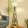 crosscut furniture metal floor lamp with 3 shelves (brown jute). led bulb included. crosscut furniture metal floor lamp with 3 shelves (brown jute). led bulb included.