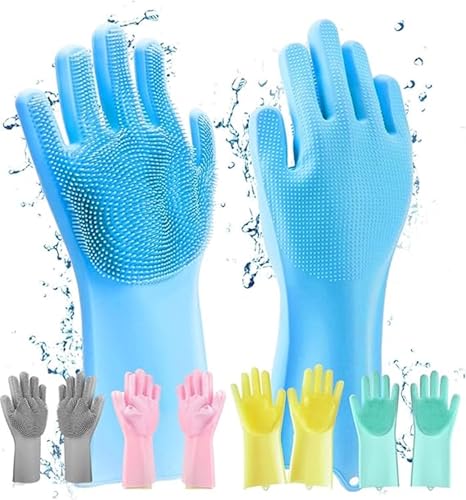 GLUN Magic Silicone Dish Washing Gloves, Silicon Cleaning glun magic silicone dish washing gloves, silicon cleaning gloves, silicon hand gloves for kitchen dishwashing and pet grooming, great for washing dish, car, bathroom (1 pair,assorted)