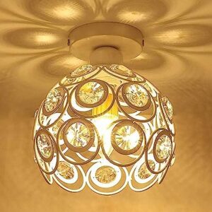 homesake® metal dual ring crystal flush mount ceiling lamp light, for hallway light fixture ceiling flush mount (dual ring white)