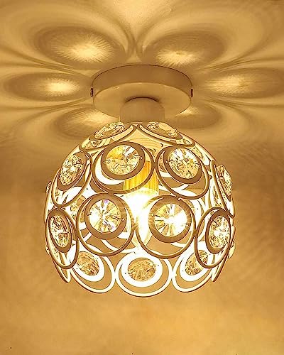 Homesake® Metal Dual Ring Crystal Flush Mount Ceiling Lamp homesake® metal dual ring crystal flush mount ceiling lamp light, for hallway light fixture ceiling flush mount (dual ring white)