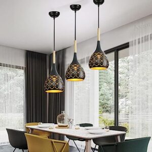 cruv aluminum hanging lights for dining table, pendant lamps for kitchen island, bedroom hanging lamps and living room lights (black pack of 3)