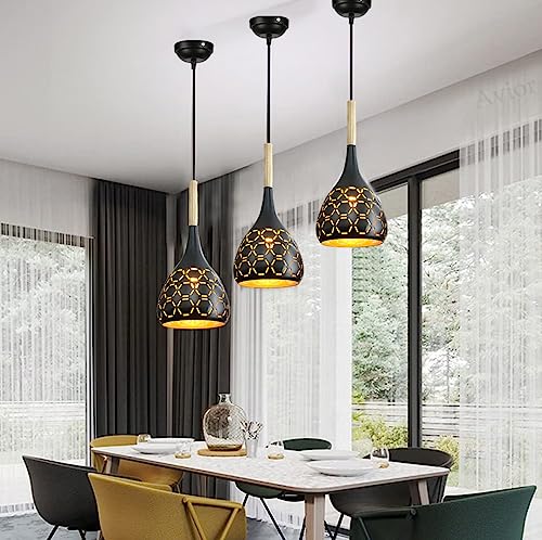 Cruv Aluminum Hanging Lights for Dining Table, Pendant cruv aluminum hanging lights for dining table, pendant lamps for kitchen island, bedroom hanging lamps and living room lights (black pack of 3)