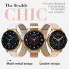 noise diva smartwatch with diamond cut dial, glossy metallic finish, amoled display, mesh metal and leather strap options, 100+ watch faces, female cycle tracker smart watch for women (gold link)