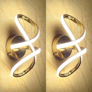 greywings infinity golden modern wall light for home, led wall lamp with 3 color lighting (cool/warm/natural white), perfect for bedroom, hall, pack of 2