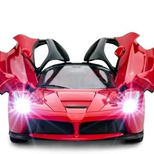 abyz rechargeable remote control sports car with openable doors rc car with led lights for kids super sports car high speed rc car toy big size 3 10 years old kids,multicolor