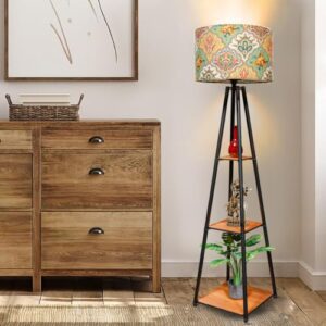 floor lamp with for living room with 3 shelves decorative metal floor lamp standing home decoration floor jutelamp shade reading for bedroom, office,kitchen (a4)
