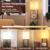 homifly 4 tier metal led floor lamp with wooden shelves/square lamp with 3 adjustable color mode/corner display book & vase shelf/standing night lamps for home decor(black)