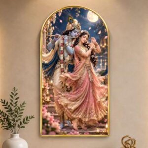 the hanging story radha krishna painting for living room, wooden wall art for bedroom, home decor & wall decoration, painting for office (16x30 inch)