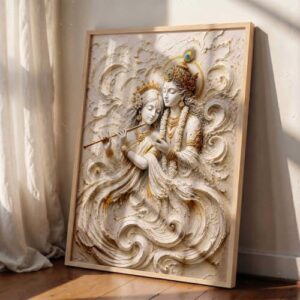 craftlyn hindu god wall art wall art prints framed spiritual religious paintings for living room, pooja room, bedroom, office, meditation room, home decor (radha krishna 3, 13x19, brown)